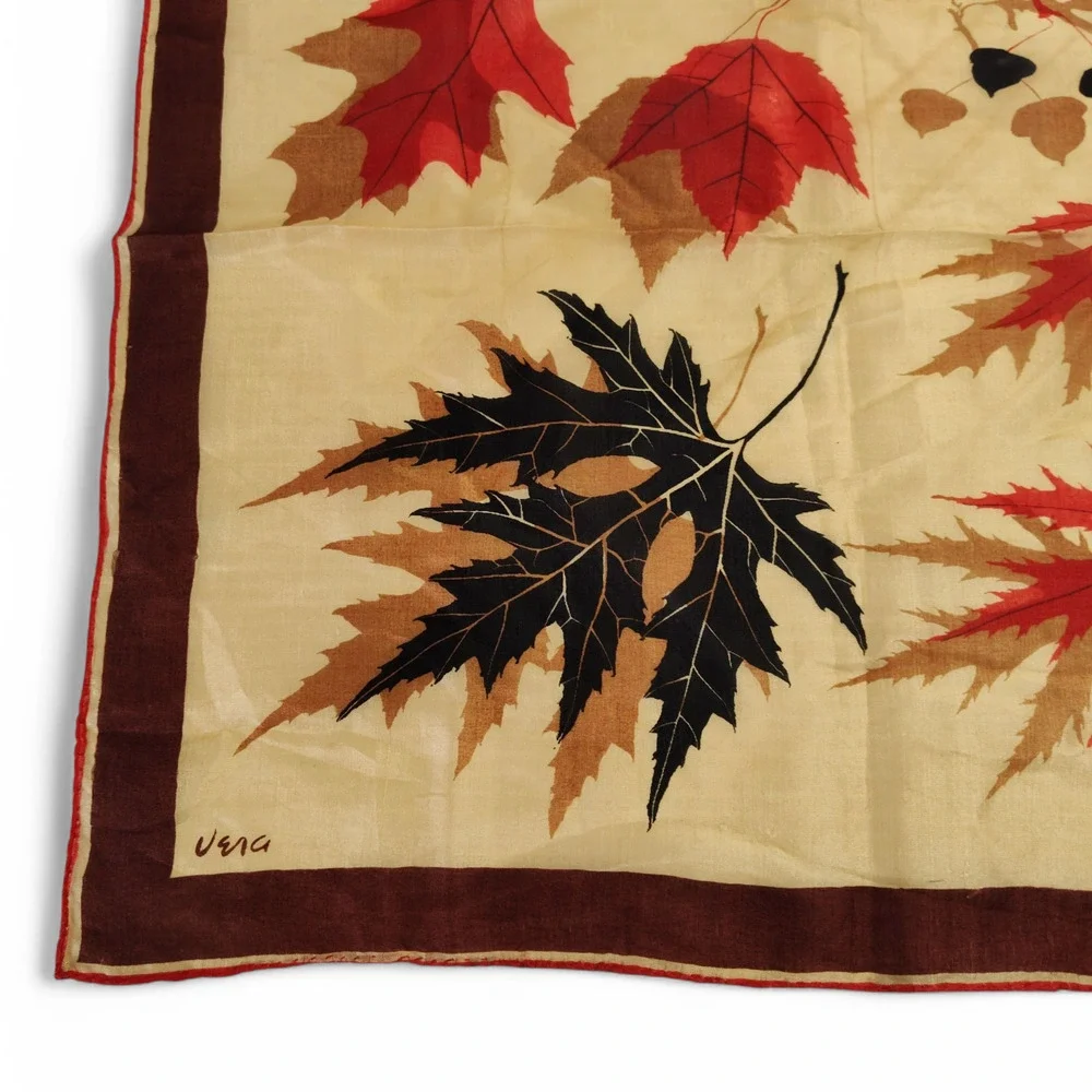 Vintage Vera Neumann Silk Autumn Leaves Scarf Hand Rolled Hem 16x17